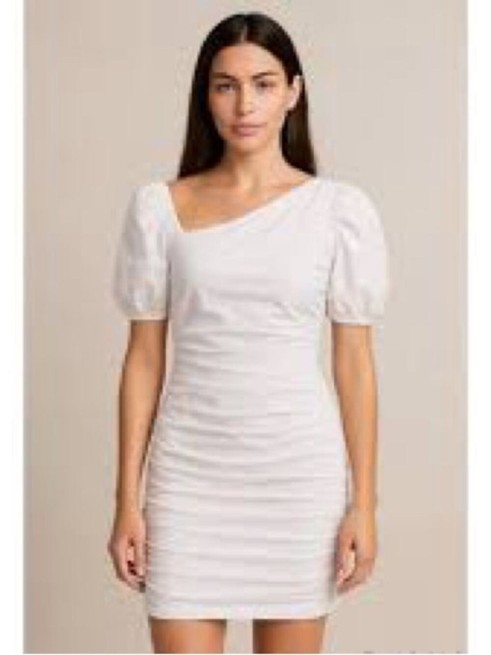 NWT Maeve by Anthropologie White Ruched Puff Sleeve Dress Asymmetrical XL